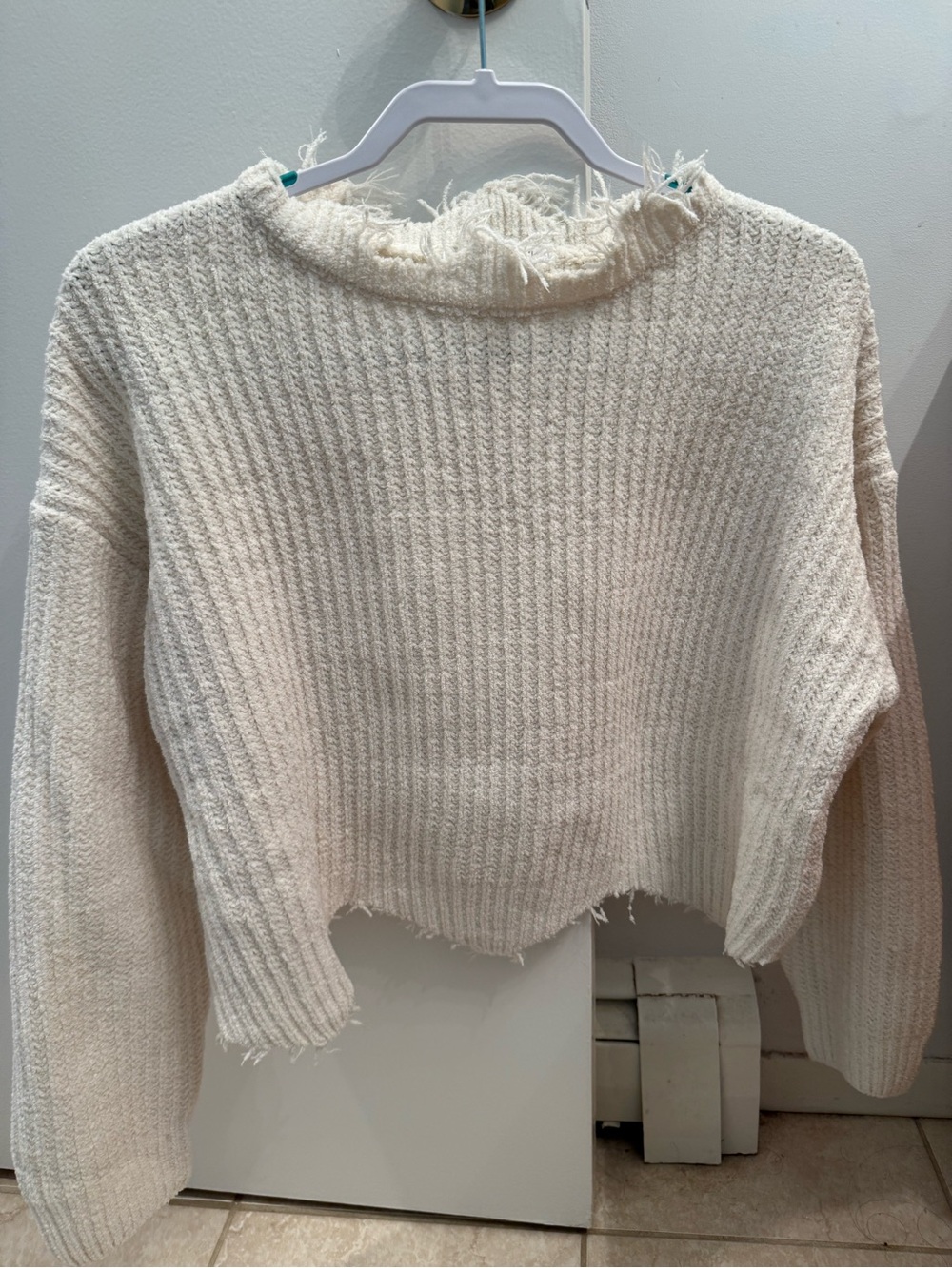 Fox+Hawk (Mixology) Cream Distressed Knit Sweater